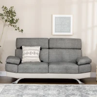 HOMCOM Canapea din piele artificiala cu 2 locuri cu tetiera reglabila pe 5 niveluri, canapea moderna pentru salon si sufragerie, 189x96,5x84cm, gri(m-10)