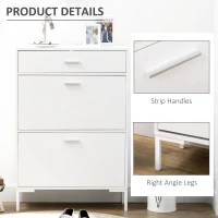 HOMCOM Dulap modern pentru pantofi, 12 perechi de pantofi cu 2 usi si sertar, din PAL, MDF si metal, 75x26x110 cm, alb(m-7)