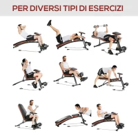 HOMCOM Panca Multifunzione Regolabile per Addominali,  Panca Pesi Palestra per Allenamento Braccia e Gambe 54x160x106cm, Nero e Rosso(m-6)