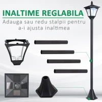Outsunny Felinar de Gradina Led Panouri Solare, Negru, 120cm(m-4)