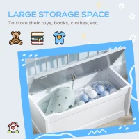 ZONEKIZ Cufar de jucarii moderna 2 in 1, scaun pentru copii, MDF si lemn de pin, 60x30x50 cm, alb si gri(m-6)