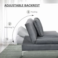 HOMCOM Canapea extensibila dubla cu cotiere reglabile in 9 pozitii si perne detasabile, eucalipt si structura metalica, gri(m-6)