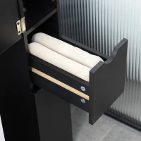 HOMCOM Dulap cu coloana din lemn ce economie de spatiu, dulap de baie cu rafturi, dulap si sertare, negru, 15x33x136cm(m-9)