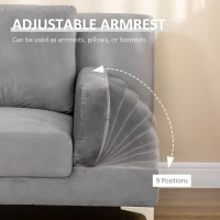 HOMCOM Canapea extensibila dubla cu cotiere reglabile in 9 pozitii si perne detasabile, eucalipt si structura metalica, gri(m-5)