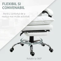 Vinsetto Fotoliu de Birou din Piele ecologica Alb Ajustabil Rabatabil la 155° Suport pentru picioare(m-6)