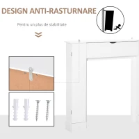 HOMCOM Masca pentru Semineu din Lemn MDF cu Dulapioare, Cadru decorativ pentru Semineu 107x18x100cm, Alb(m-6)