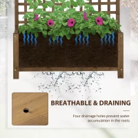 Outsunny Raised Bed with Drainage Holes, Wood Planter with Trellis for Climbing Plants to Grow Vegetables, Flowers, Brown(m-5)
