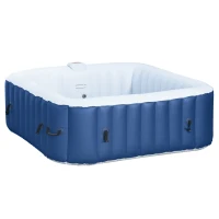 Outsunny Spa Gonflable carré 4 Personnes dim. 1,85L x 1,85l x 0,65H m - 910 litres 100 Jets de Massage - Fonctions Chauffage Filtration - Liner PVC Blanc Bleu(m-1)