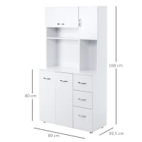 HOMCOM Küchenschrank Aufbewahrungsschrank Sideboard mit 3 Schubladen Hochschrank mit verstellbaren Ablagen Kommode Weiß 89x 39,5 x 168 cm(m-3)
