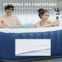 Outsunny Spa Gonflable carré 4 Personnes dim. 1,85L x 1,85l x 0,65H m - 910 litres 100 Jets de Massage - Fonctions Chauffage Filtration - Liner PVC Blanc Bleu(m-4)
