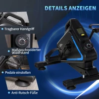 HOMCOM Mini Heimtrainer Beintrainer 5 Widerstandsstufen Mini Bike Pedaltrainer Trainingsrad Fahrradgerät mit LCD-Display verstellbar Stahl Schwarz+Blau 54 x 44 x 40 cm(m-6)