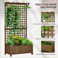 Outsunny Raised Bed with Drainage Holes, Wood Planter with Trellis for Climbing Plants to Grow Vegetables, Flowers, Brown(m-4)