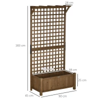 Outsunny Raised Bed with Drainage Holes, Wood Planter with Trellis for Climbing Plants to Grow Vegetables, Flowers, Brown(m-3)