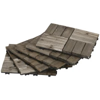 Outsunny 27 Pcs Wooden Interlocking Decking Tiles, Outdoor Flooring Tiles for Patio, Balcony, Terrace, Hot Tub, 30 x 30 cm per Piece, 2.5㎡ per Pack, Charcoal Grey(m-11)