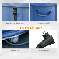 Outsunny Spa Gonflable carré 4 Personnes dim. 1,85L x 1,85l x 0,65H m - 910 litres 100 Jets de Massage - Fonctions Chauffage Filtration - Liner PVC Blanc Bleu(m-7)