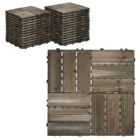 Outsunny 27 Pcs Wooden Interlocking Decking Tiles, Outdoor Flooring Tiles for Patio, Balcony, Terrace, Hot Tub, 30 x 30 cm per Piece, 2.5㎡ per Pack, Charcoal Grey(m-1)