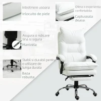 Vinsetto Fotoliu de Birou din Piele ecologica Alb Ajustabil Rabatabil la 155° Suport pentru picioare(m-7)