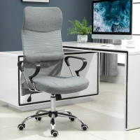 Vinsetto Bürostuhl, Gamingstuhl, Stuhl mit Rollen, Ergonomischer Drehstuhl, Sitzhöhenverstellung , Schaumstoff, Leinen, Grau, 58,5  x 66  x 115-124  cm(m-2)