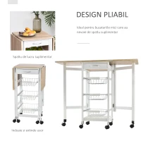 HOMCOM Carucior de Bucatarie Extensibil cu 3 sertare, MDF/Metal, 37x37x77.5 cm, Alb(m-4)