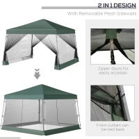 Outsunny Outdoor Garden Pop-up Gazebo Canopy Tent Sun Shade Event Shelter Folding with Adjustable Height, Mesh Screen Side Walls 3.5 M × 3.5 M Base / 3 M × 3 M Top, Green(m-4)
