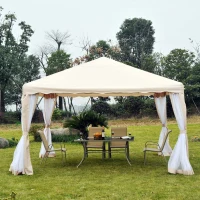 Outsunny Pavilion de Grădină din Poliester,Bej, 3.65x3.65m(m-2)