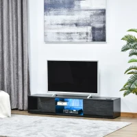 HOMCOM TV Stand Cabinet with High Gloss Front Door, LED RGB Lights and Remote Control for TVs up to 55", Media TV Console Table with Storage Cupboard, Black(m-10)