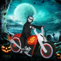 HOMCOM 1.8m Giant Inflatable Grim Reaper Motorcycle Halloween Decoration Ghost Flaming with LED Outdoor Air Blown Holiday Décor(m-2)