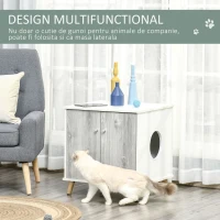 PawHut Mobilier Litiera pentru Pisici de pana la 5,5 kg cu 2 Usi si Orificiu Alb si Gri(m-4)