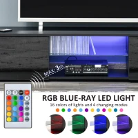 HOMCOM TV Stand Cabinet with High Gloss Front Door, LED RGB Lights and Remote Control for TVs up to 55", Media TV Console Table with Storage Cupboard, Black(m-5)