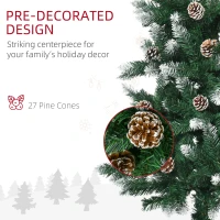 HOMCOM 5 Ft Snow Artificial Christmas Tree with Realistic Branches, Pine Cone, for Indoor Decoration, Green White(m-6)