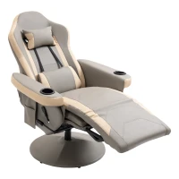 HOMCOM Manual Recliner Armchair PU Leather Lounge Chair w Adjustable Leg Rest, 135° Reclining Function, 360° Swivel, Grey(m-10)