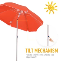 Outsunny 2m Arced Beach Umbrella, Portable Parasol with Tilt and Adjustable Height, Carry Bag, Outdoor Sunshade Shelter with 8 Fibreglass Ribs, Orange(m-4)