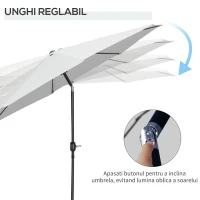 Outsunny Umbrela de Gradina Φ300cm cu Manivela Reglabila din Metal si Poliester, Alb(m-4)