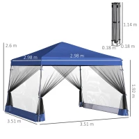 Outsunny Outdoor Garden Pop-up Gazebo Canopy Tent Sun Shade Event Shelter Folding with Adjustable Height, Mesh Screen Side Walls 3.5 M × 3.5 M Base / 3 M × 3 M Top, Blue(m-3)