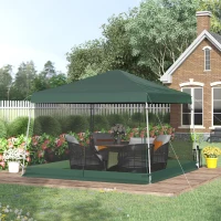 Outsunny Outdoor Garden Pop-up Gazebo Canopy Tent Sun Shade Event Shelter Folding with Adjustable Height, Mesh Screen Side Walls 3.5 M × 3.5 M Base / 3 M × 3 M Top, Green(m-10)