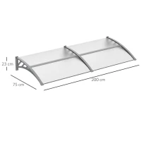 Outsunny Door Canopy Awning Outdoor Window Rain Shelter Cover for Front/Back Door Porch Clear 196 x 75cm(m-3)