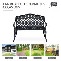 Outsunny Cast Aluminium Garden Bench - Outdoor Patio 2 Seater High Back Chair with Armrest, Antique Style, Black(m-6)
