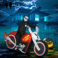 HOMCOM 1.8m Giant Inflatable Grim Reaper Motorcycle Halloween Decoration Ghost Flaming with LED Outdoor Air Blown Holiday Décor(m-10)