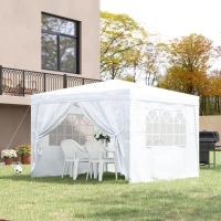 Outsunny 3 x 3 m Garden Pop Up Gazebo, Wedding Party Tent Marquee, Water Resistant Awning Canopy with Sidewalls, Windows, Carry Bag, White(m-10)