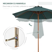 Outsunny umbrela de gradina, suport lemn, 270x250 cm, verde(m-5)
