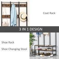HOMCOM Coat Rack Stand, Free Standing Hall Tree, Coat Stand with Hooks, Bench and Shoe Rack, 100cm x 40cm x 184cm, Industrial Style, Rustic Brown and Black(m-5)