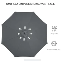 Outsunny Umbrelă Rotundă de 300x250cm cu Manivelă și Funcție de Înclinare, Umbrelă de Grădină, Terasă, Exterior, Metal și Poliester Gri Închis(m-8)