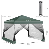 Outsunny Outdoor Garden Pop-up Gazebo Canopy Tent Sun Shade Event Shelter Folding with Adjustable Height, Mesh Screen Side Walls 3.5 M × 3.5 M Base / 3 M × 3 M Top, Green(m-3)