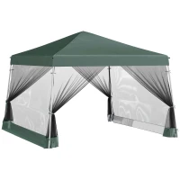 Outsunny Outdoor Garden Pop-up Gazebo Canopy Tent Sun Shade Event Shelter Folding with Adjustable Height, Mesh Screen Side Walls 3.5 M × 3.5 M Base / 3 M × 3 M Top, Green(m-1)