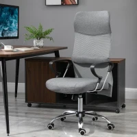 Vinsetto Bürostuhl, Gamingstuhl, Stuhl mit Rollen, Ergonomischer Drehstuhl, Sitzhöhenverstellung , Schaumstoff, Leinen, Grau, 58,5  x 66  x 115-124  cm(m-9)