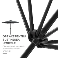 Outsunny Umbrelă Rotundă de 300x250cm cu Manivelă și Funcție de Înclinare, Umbrelă de Grădină, Terasă, Exterior, Metal și Poliester Gri Închis(m-7)