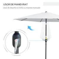 Outsunny Umbrela de Gradina Φ300cm cu Manivela Reglabila din Metal si Poliester, Alb(m-5)