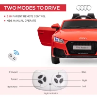 HOMCOM Kids Licensed Audi TT Ride-On Car 12V Battery w/ Remote Suspension Headlights and MP3 Player 3km/h Red(m-5)