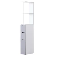 HOMCOM Tall Bathroom Cabinet, Freestanding Bathroom Storage Cabinet with 2-Tier Shelf and Drawers, Narrow Cupboard Storage Unit, White, Grey(m-11)