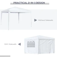 Outsunny 3 x 3 m Garden Pop Up Gazebo, Wedding Party Tent Marquee, Water Resistant Awning Canopy with Sidewalls, Windows, Carry Bag, White(m-4)